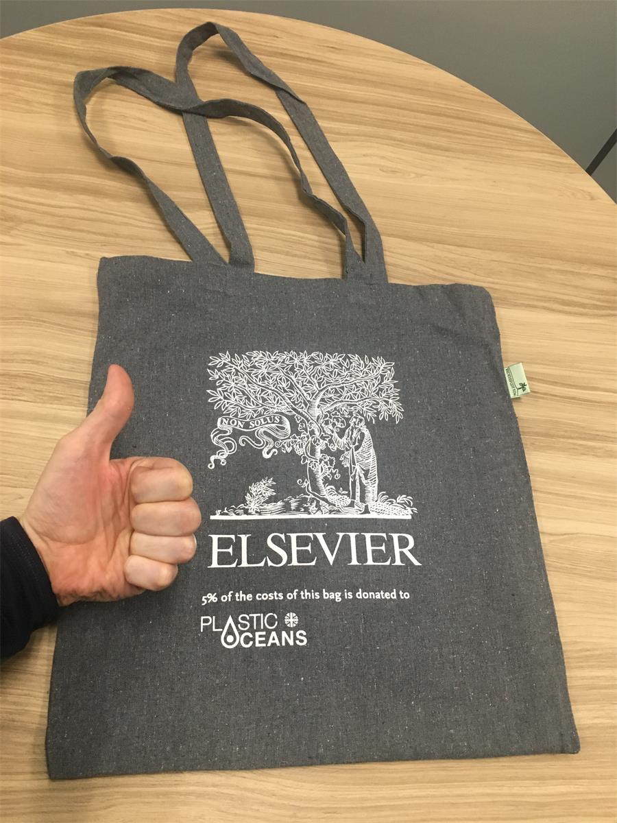 Elsevier bag where 5% of the cost of the bag was donated to the charity Plastic Oceans.
